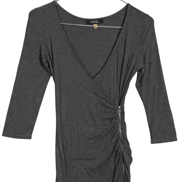 ANGL Bodycon Assymetrical Dress Size Small Wrap Zipper Pullover 3/4 Sleeve - Picture 7 of 12
